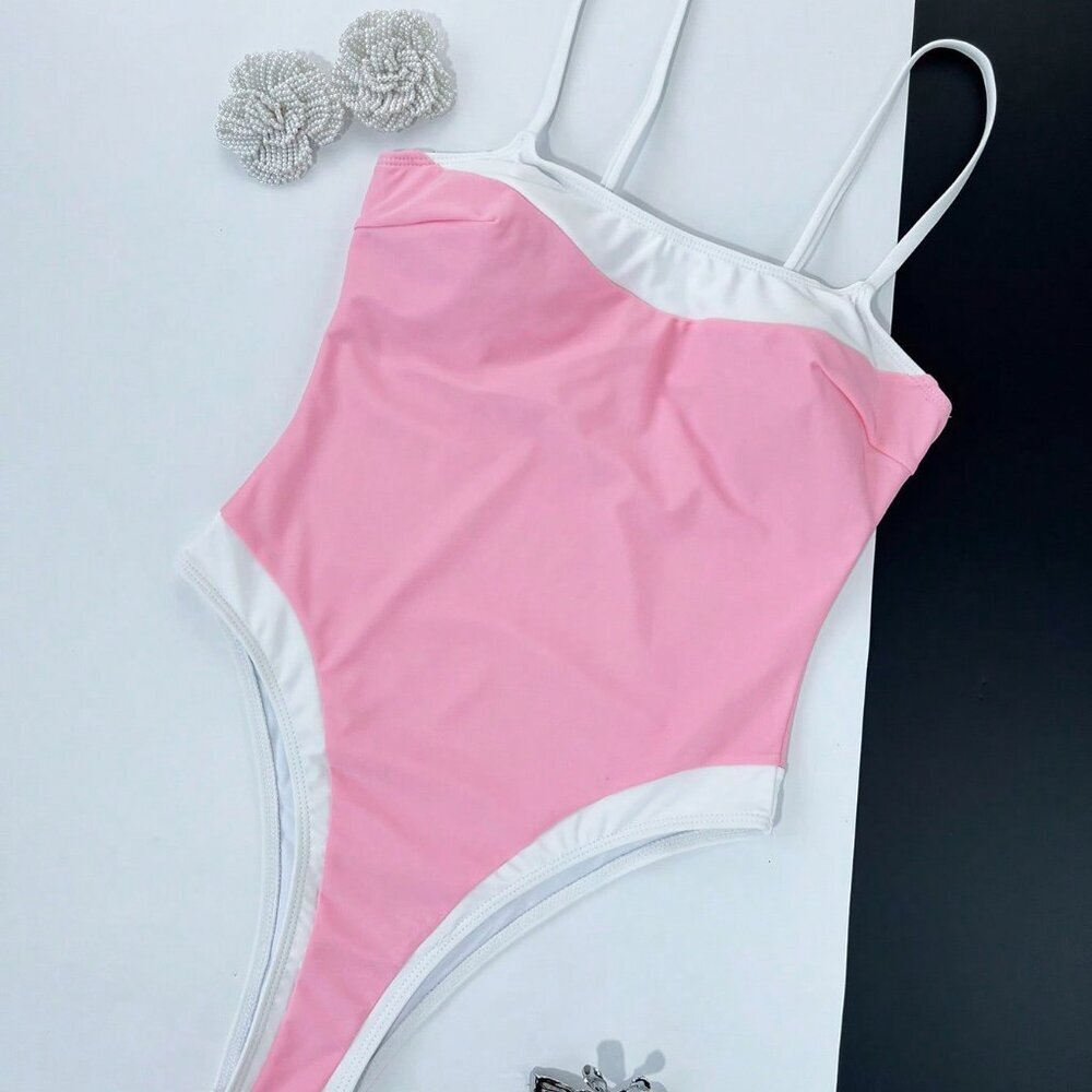 Pink Sexy Women's & Spaghetti Strap Fitted One-Piece Swimsuit - Picture 3 of 5